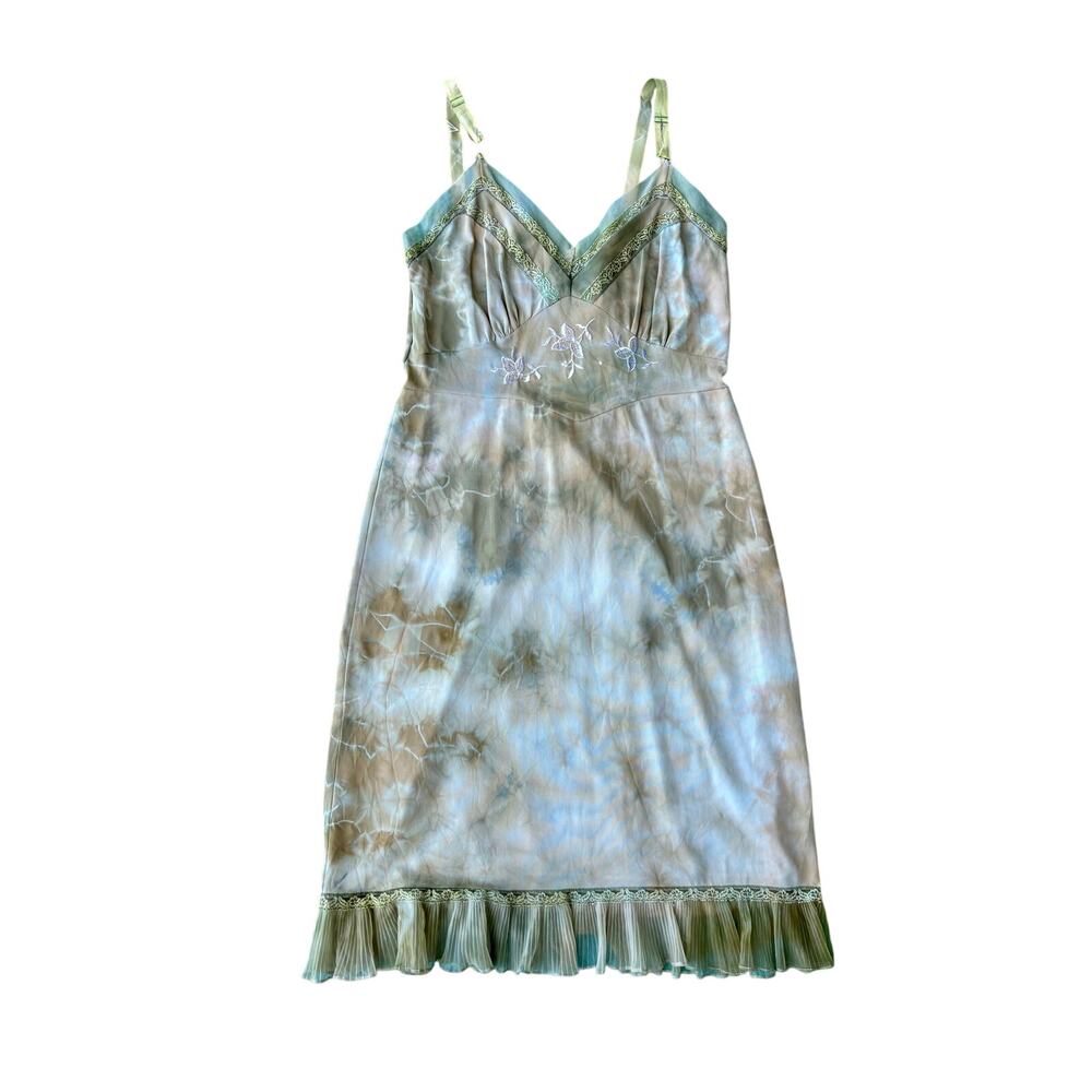 Vintage Pastel Orange & Green Hand Dyed Slip Dress Tie Dye Reworked Upcycled
